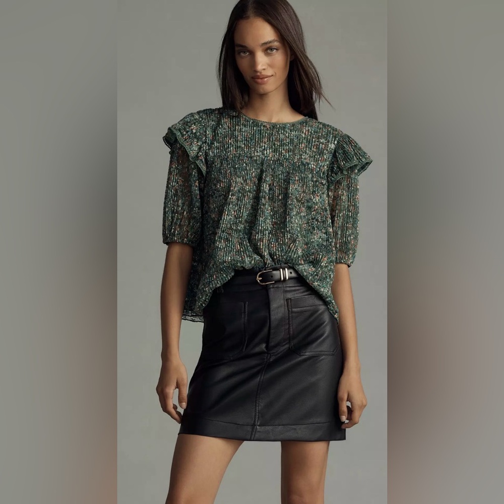 Anthropologie, porridge blouse. Green floral. Excellent used cond. size med